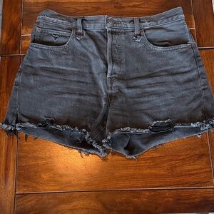 We The Free Black Distressed High-Rise Denim Shorts